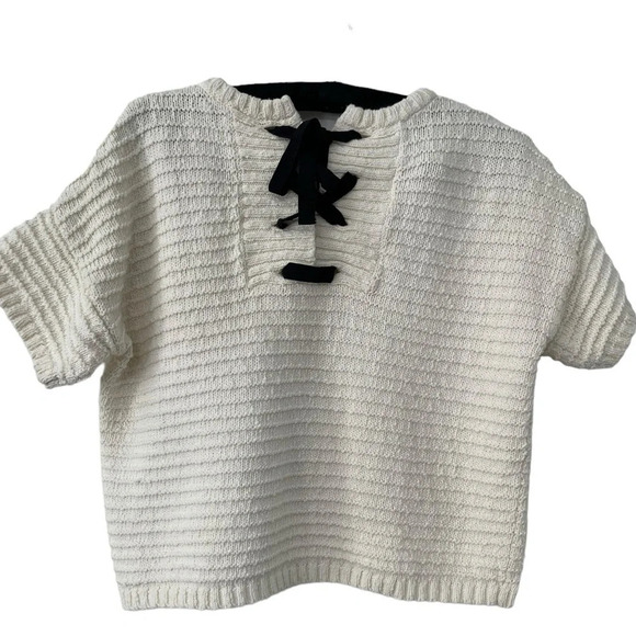 Madewell Women Creme Textured SS Back Tie Cotton Sweater-S - Picture 1 of 9